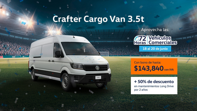 Aprovecha el bono de hasta $143,840 MXN con IVA incluido de Crafter Cargo Van