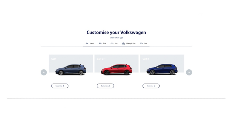 Interface of the Volkswagen online customiser tool