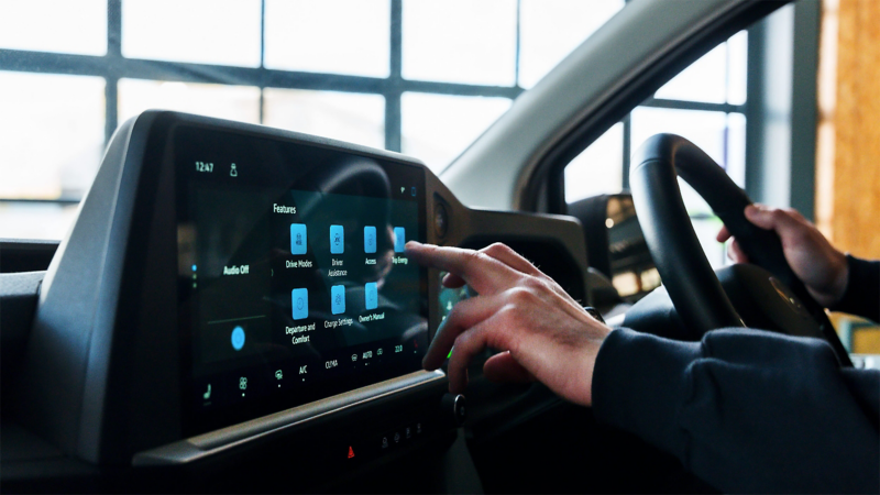 Interior view of an electric VW e-Transporter van