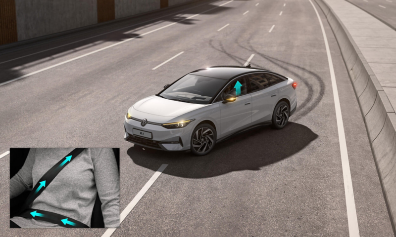 Graphic shows how the proactive occupant protection system works in VW ID.7