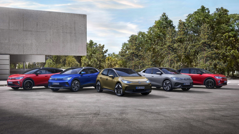 the full Volkswagen electric range in a line up