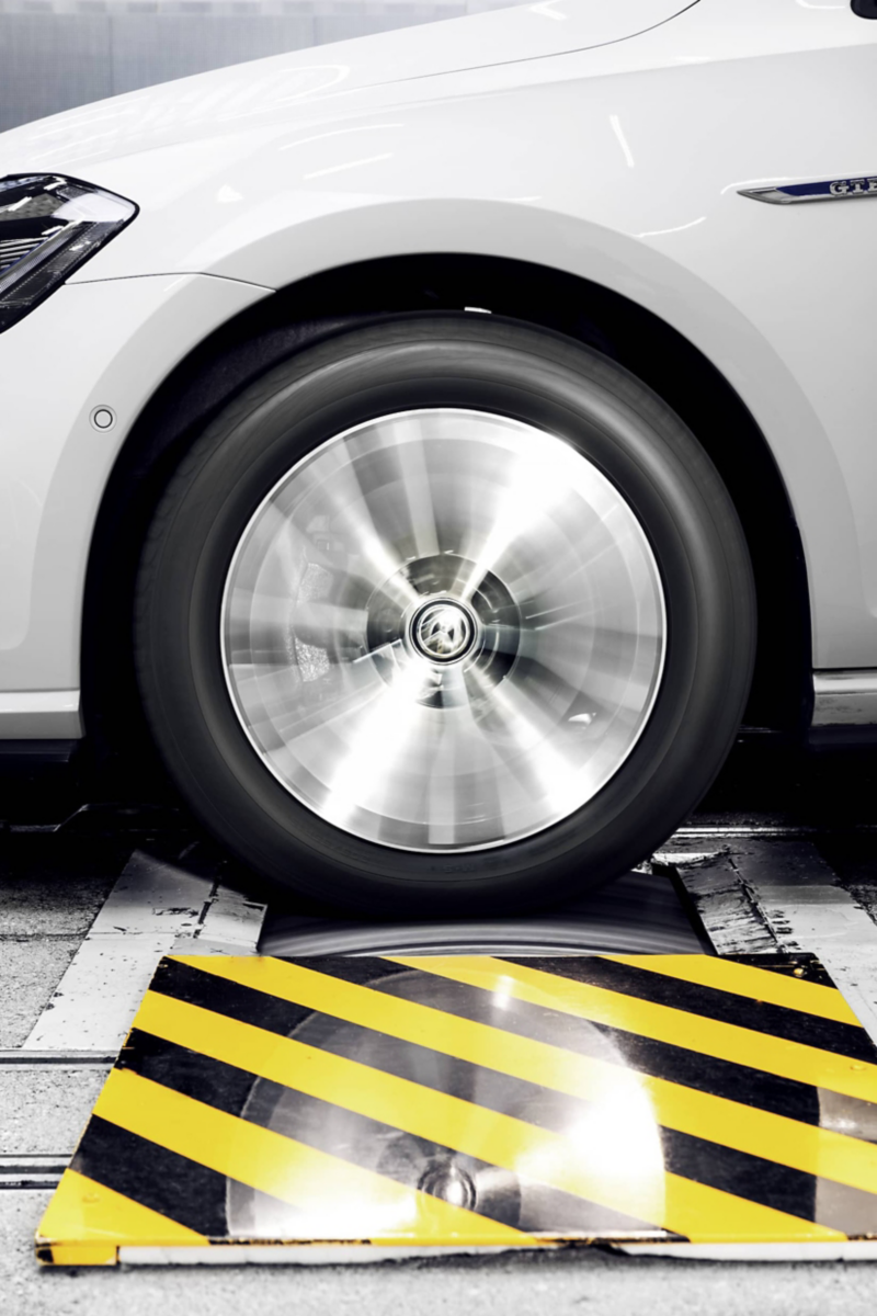 A Volkswagen GTE running on a dynamometer