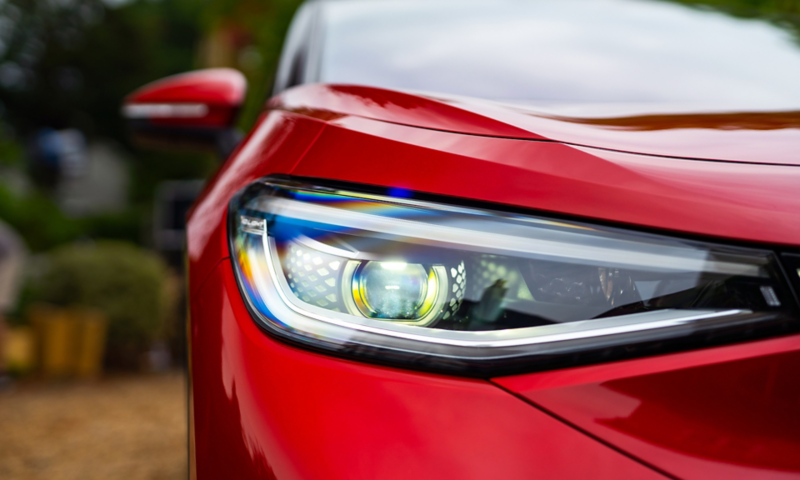 A red VW ID.5 GTX headlights