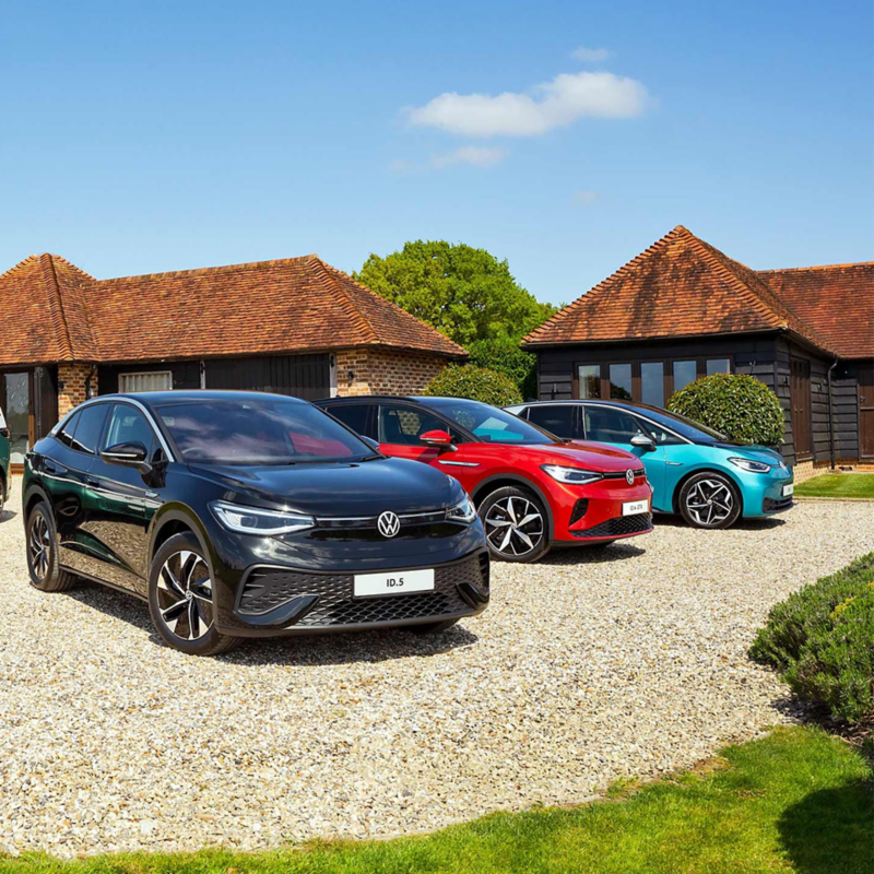 line up of Volkswagen's electric range of cars