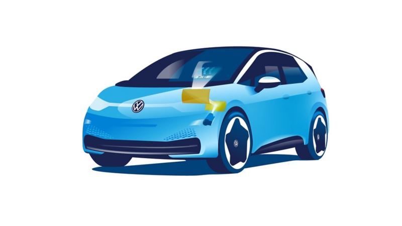 An illustration of the internal workings of AR head-up display on a VW ID. model