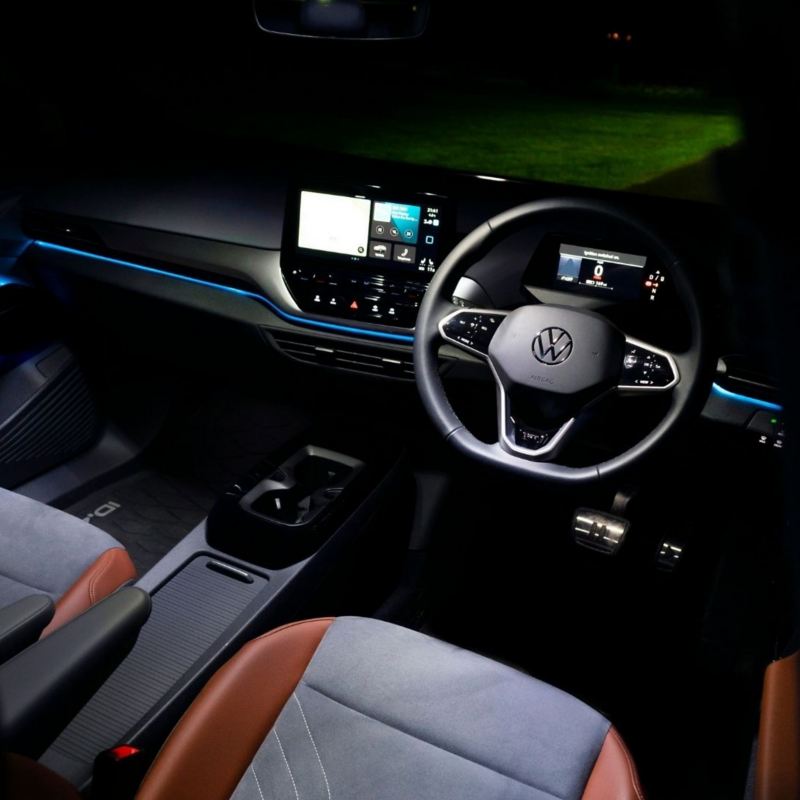 The interior of a VW ID.4 at night