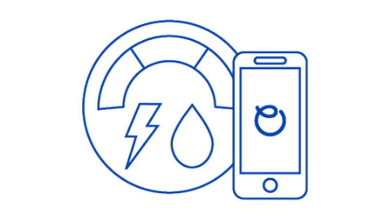 an icon of a mobile phone displaying the ohme logo and a meter to the left of it displaying energy and fuel icons