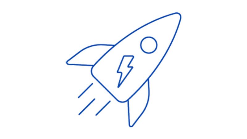 an icon of a rocket shooting up into the sky with a lightning bolt on the side of it