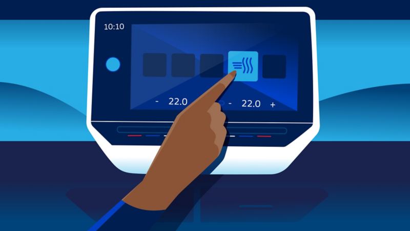 Illustration of the heating being turned on using the ID. touchscreen