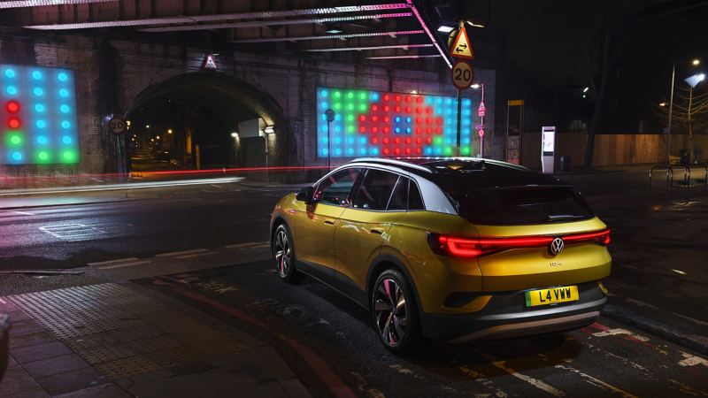 Volkswagen ID.4 being in a city street at night