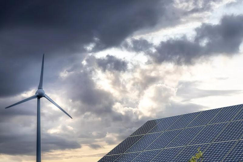 Solar panel and wind turbine