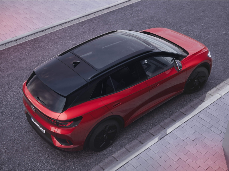 A birds-eye view of a Volkswagen ID.4 GTX 