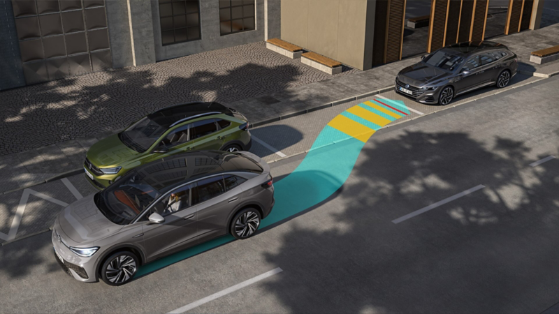 Graphic showing the Park Assist function in action.