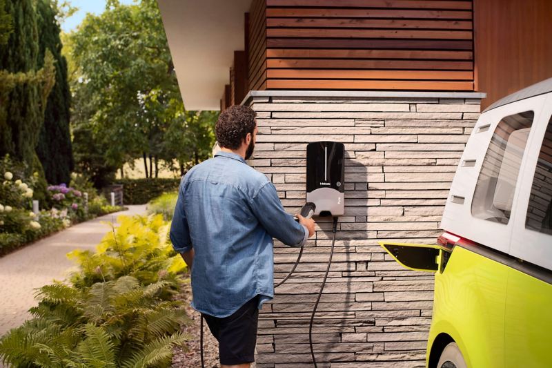 Person interacting with the wall mounted charger 