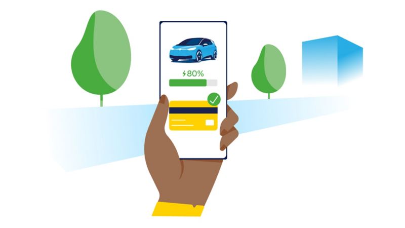 Illustrazione del pagamento di una ricarica via smartphone con We Charge