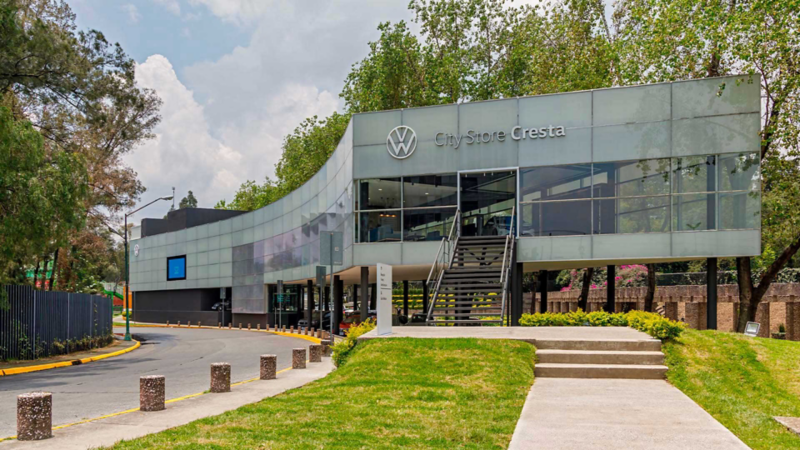 Imagen de la fachada de City Store Cresta, concesionaria de Volkswagen única en México.