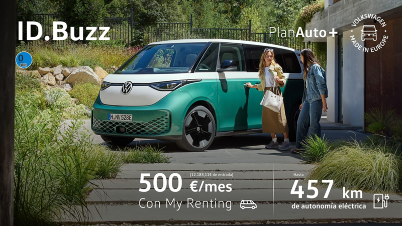 Dos personas entrando a su ID. Buzz verde y blanca con My Renting