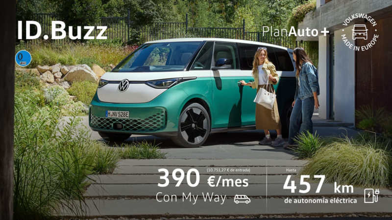Dos personas entrando a su ID. Buzz verde y blanca con My Renting