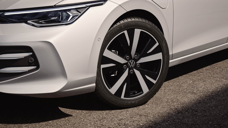 A close-up of a VW Golf wheel