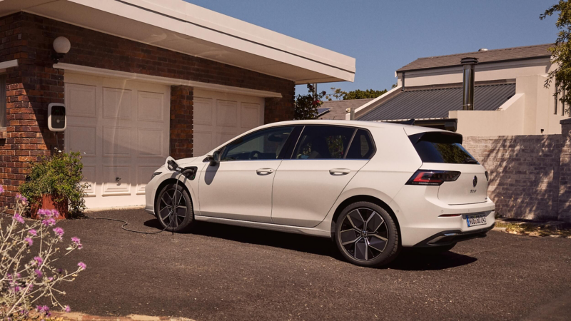 A white VW Golf in a driveway
