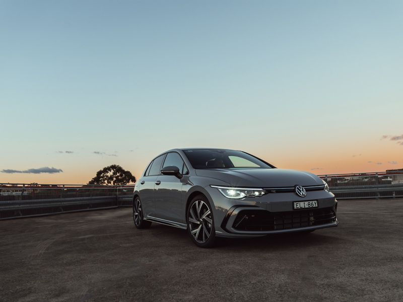 Grey VW car at sunset