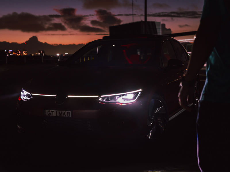 Headlights of the Volkswagen Golf GTI at night