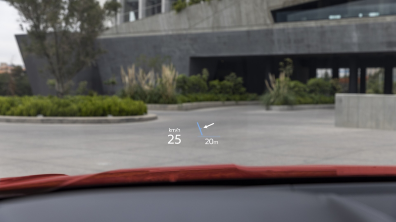 Head up display visualizado en el parabrisas de Teramont 2025.