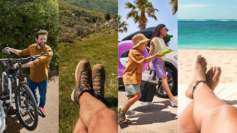 Mosaico de escenas de gente disfrutando del verano