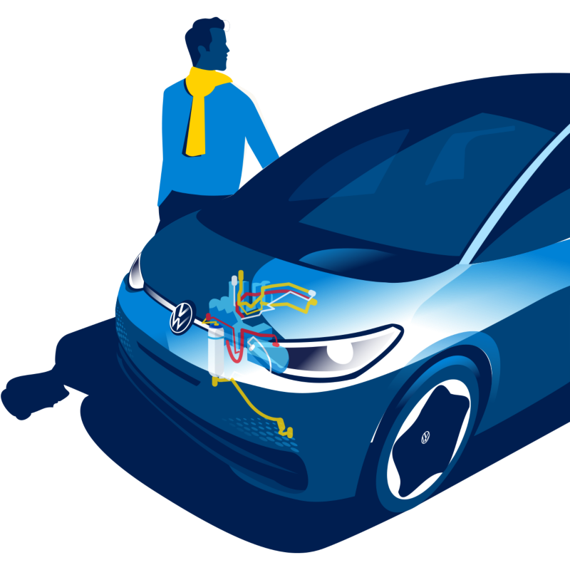 Volkswagen ID.3 with illustrated heat pump