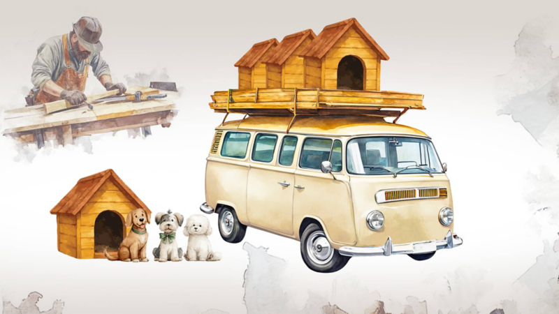 Combi VW utilizada para transportar casas de perro