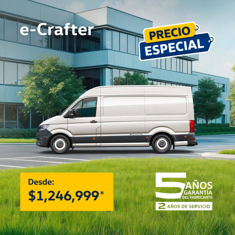 Adquiere un vehículo eléctrico VW e-Crafter a precio especial de $1,246,999