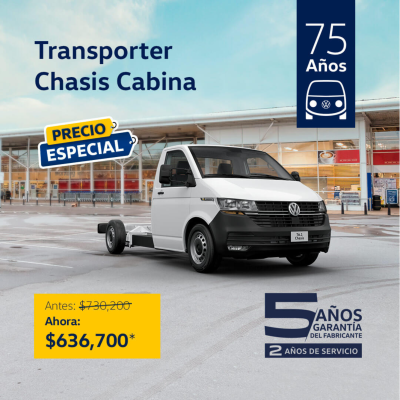 Promoción VW Transporter Chasis Cabina por solo $636,700