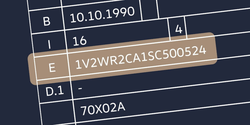 Location of VW vehicle identification number (VIN) in ownership documents