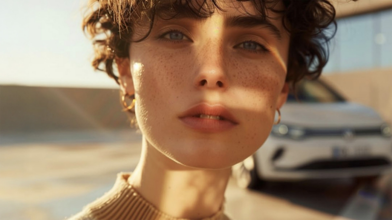 close up headshot of a woman with the sun reflecting off her face