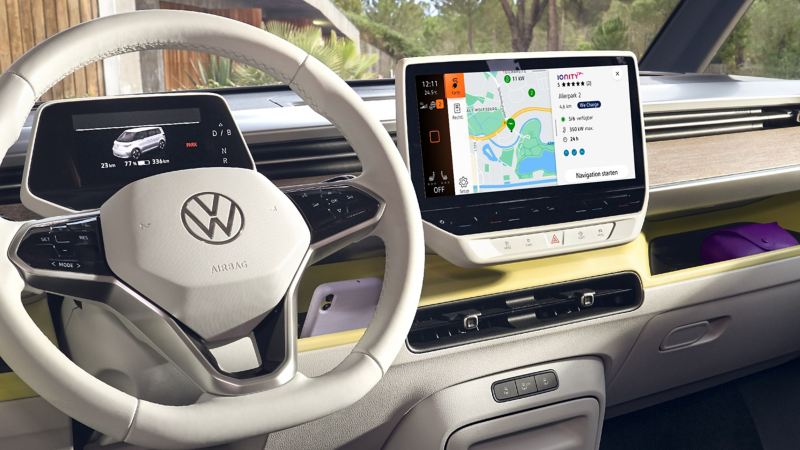 Die In-Car App auf dem Display eines VW ID. Buzz.