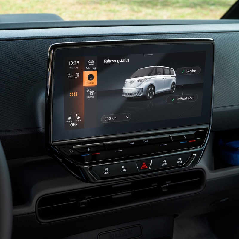 Image showing a closeup of the infotainment module on the ID. Buzz Cargo. 