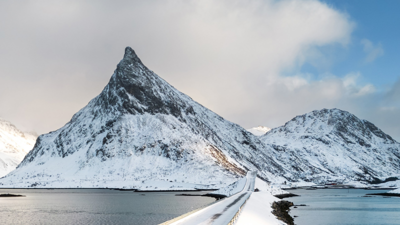 Snow-covered mountains.