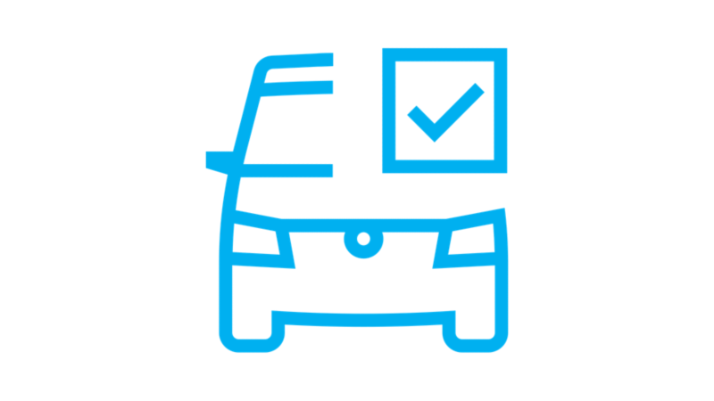 Un icono que muestra una furgo de frente con un check