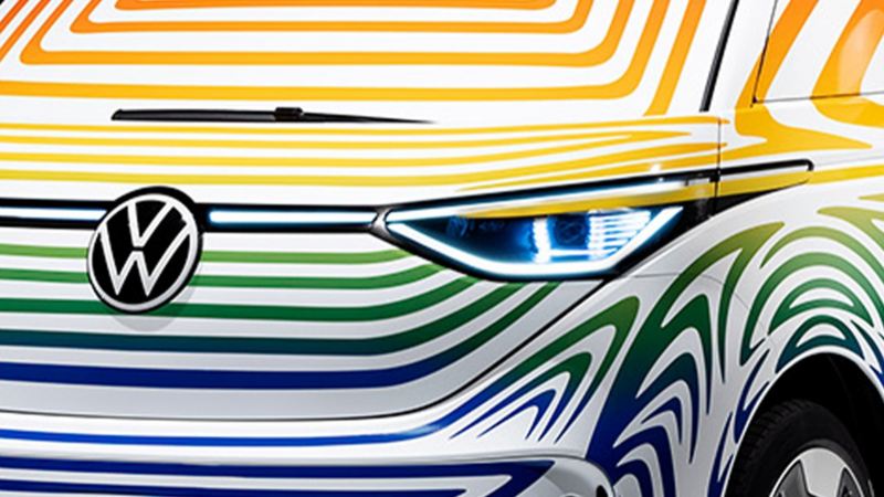 VW ID. Buzz Front Closeup Disclaimer: Camouflaged near-production prototype