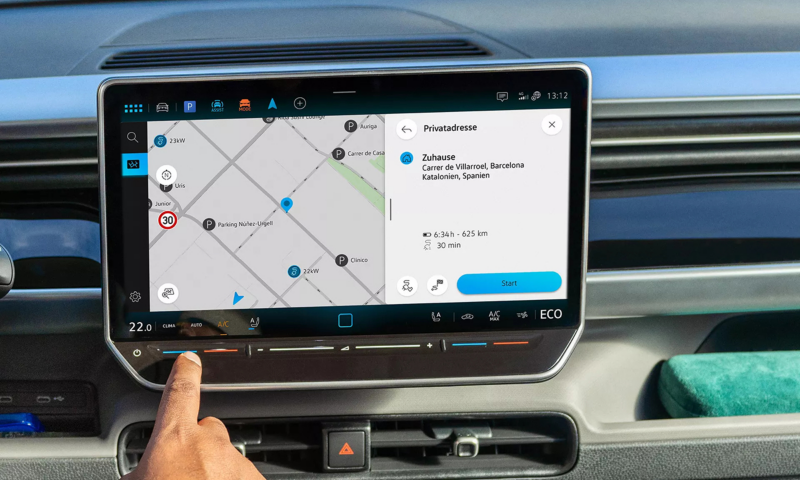Detailshot van het infotainmentsysteem van de Volkswagen ID. Buzz