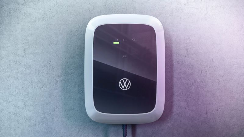 The ID. Charger Wallbox from Volkswagen Group Charging GmbH (Elli) hangs on a pillar 