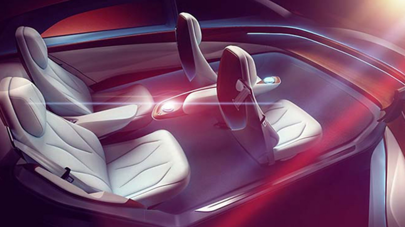 Interior de auto eléctrico autónomo I.D. Vizzion de Volkswagen