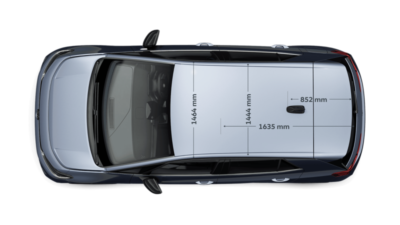 Top view of a VW ID.3 Neo with the boot depth dimensions displayed with the rear seats up and down