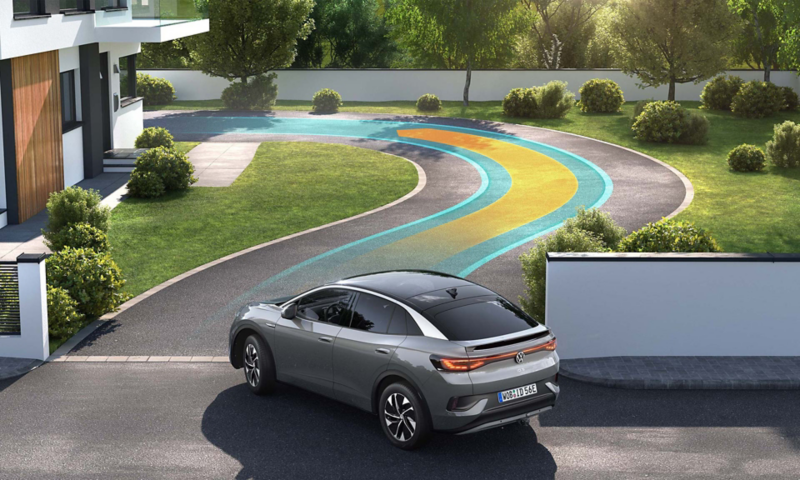 Shéma sur le fonctionnement du système de navigation Park Assist lors d'un stationnement dans un parking privé