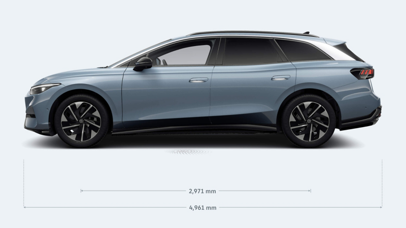 A graphic showing the measurements of a VW ID.7 Tourer