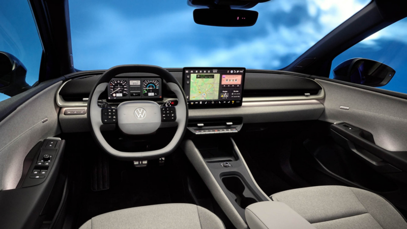 Digitales Kombiinstrument des Volkswagen ID. Polo mit Geschwindigkeits- und Energieanzeige.