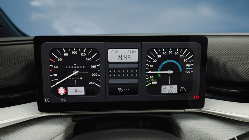 Innenraum des Volkswagen ID. Polo mit Armaturenbrett, Lenkrad und Infotainmentsystem.