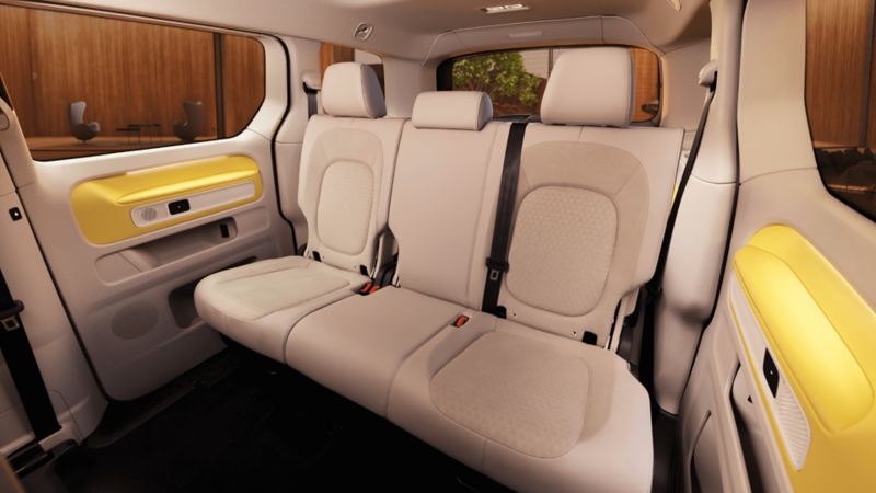 The interior of the Volkswagen ID. Buzz featuring the back seats
