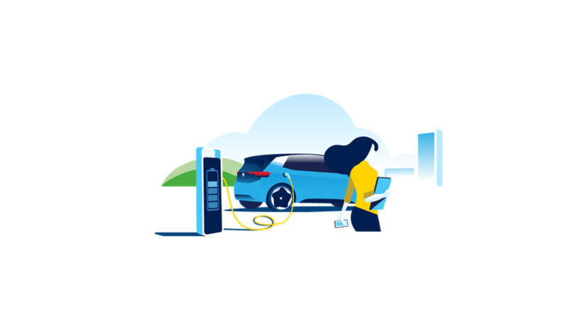 Illustration: Une femme recharge sa Volkswagen ID.3 chez son employeur