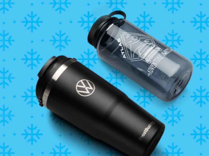 VW DriverGear branded water bottles.